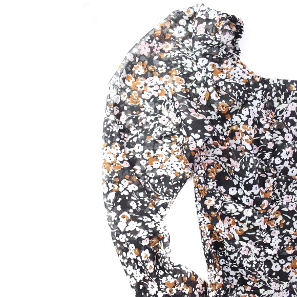 Lulus Puff Sleeve Cropped Semi Sheer Long Sleeve Floral Top XS - Picture 2 of 7
